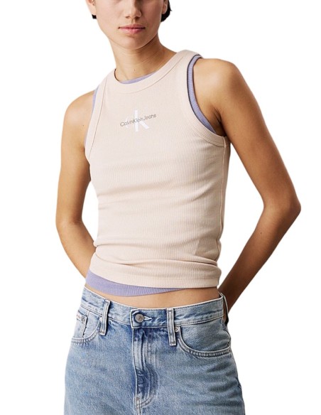 CALVIN KLEIN JEANS CANOTTA DONNA MONOLOGO RIB TAN 
