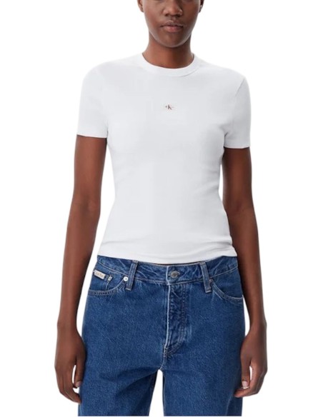CALVIN KLEIN JEANS T-SHIRT DONNA WOVEN LABEL RIB F