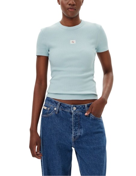 CALVIN KLEIN JEANS T-SHIRT DONNA WOVEN LABEL RIB F