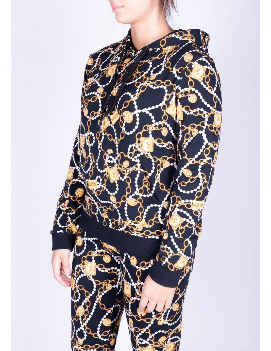 Sweat noir femme Moschino avec imprime dore