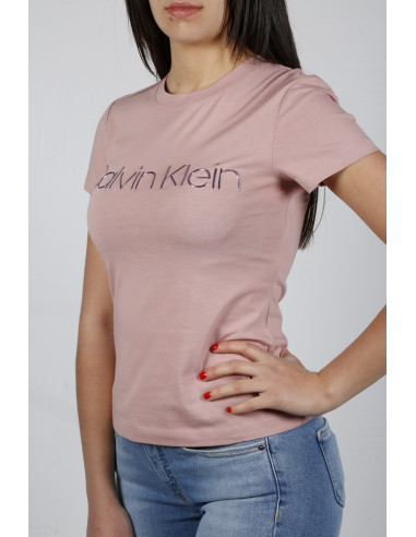 Calvin Klein slim fit women's pink t-shirt with logo Taglia XXS Color Pink