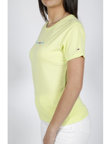 T-shirt lime girocollo donna Tommy Jeans con logo