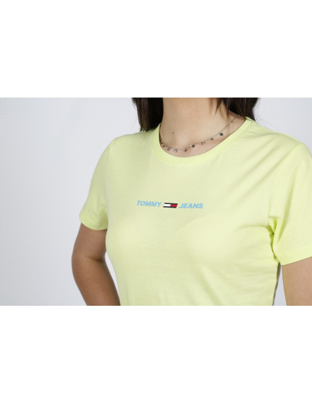 T-shirt lime girocollo donna Tommy Jeans con logo