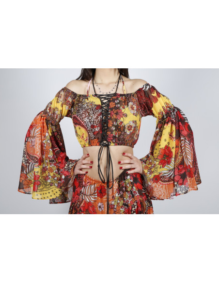 Top aus gemustertem Effek-Chiffonstoff