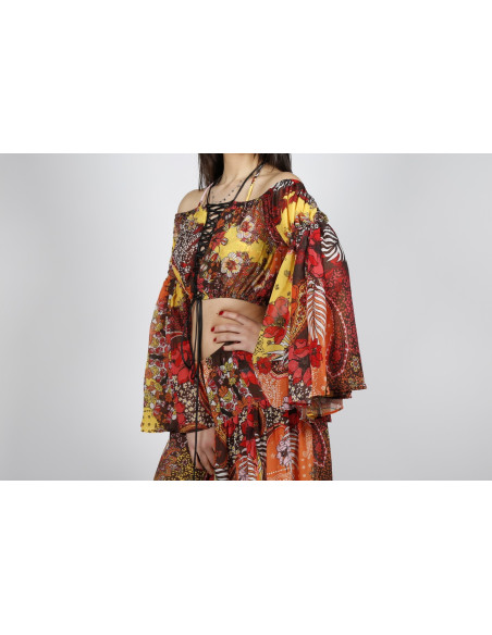 Top aus gemustertem Effek-Chiffonstoff