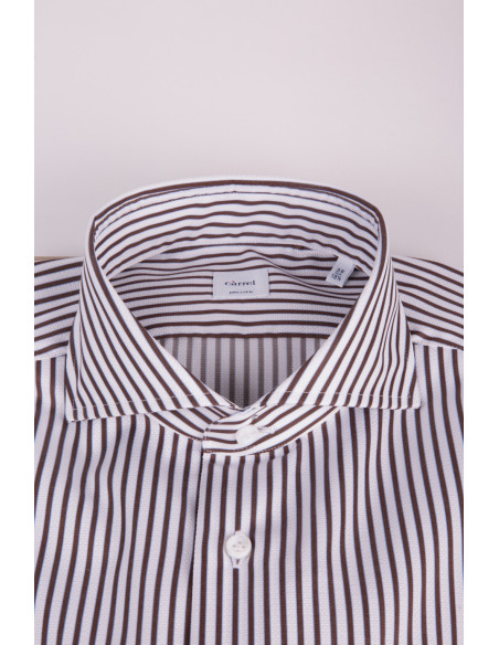 Camicia bianca a righe marroni uomo Carrel