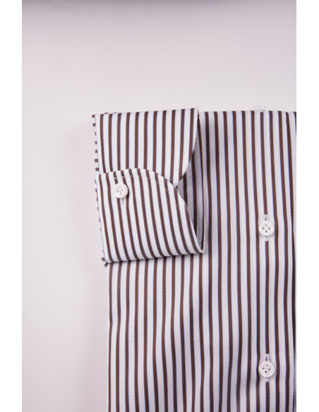 Camicia bianca a righe marroni uomo Carrel